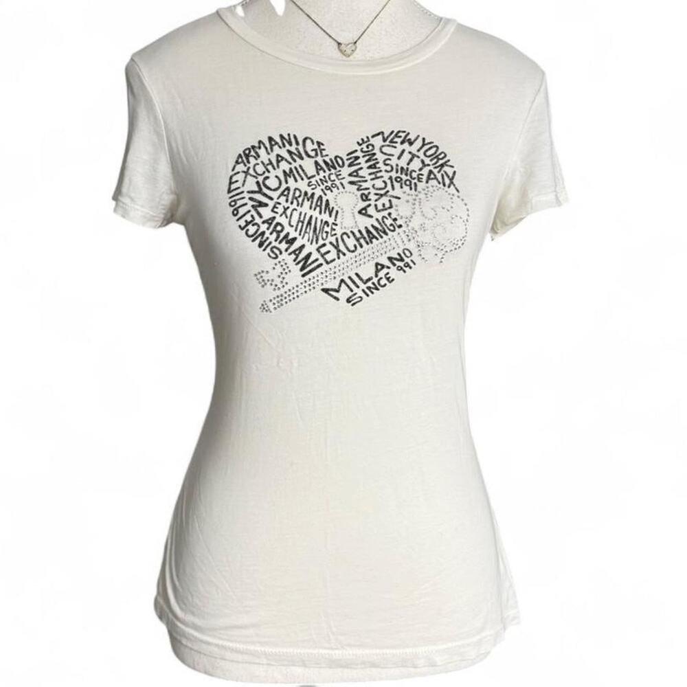 Armani Exchnage 2000s Y2K Mcbling Heart + Key Short Sleeve Baby Tee size small